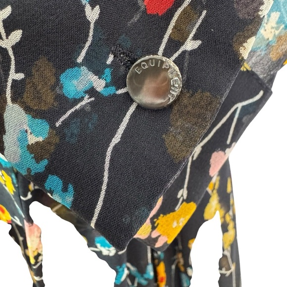 EQUIPMENT Silk Chiffon Vivienne Wrap Effect Floral Midi Dress Black Size 8 - Picture 7 of 15